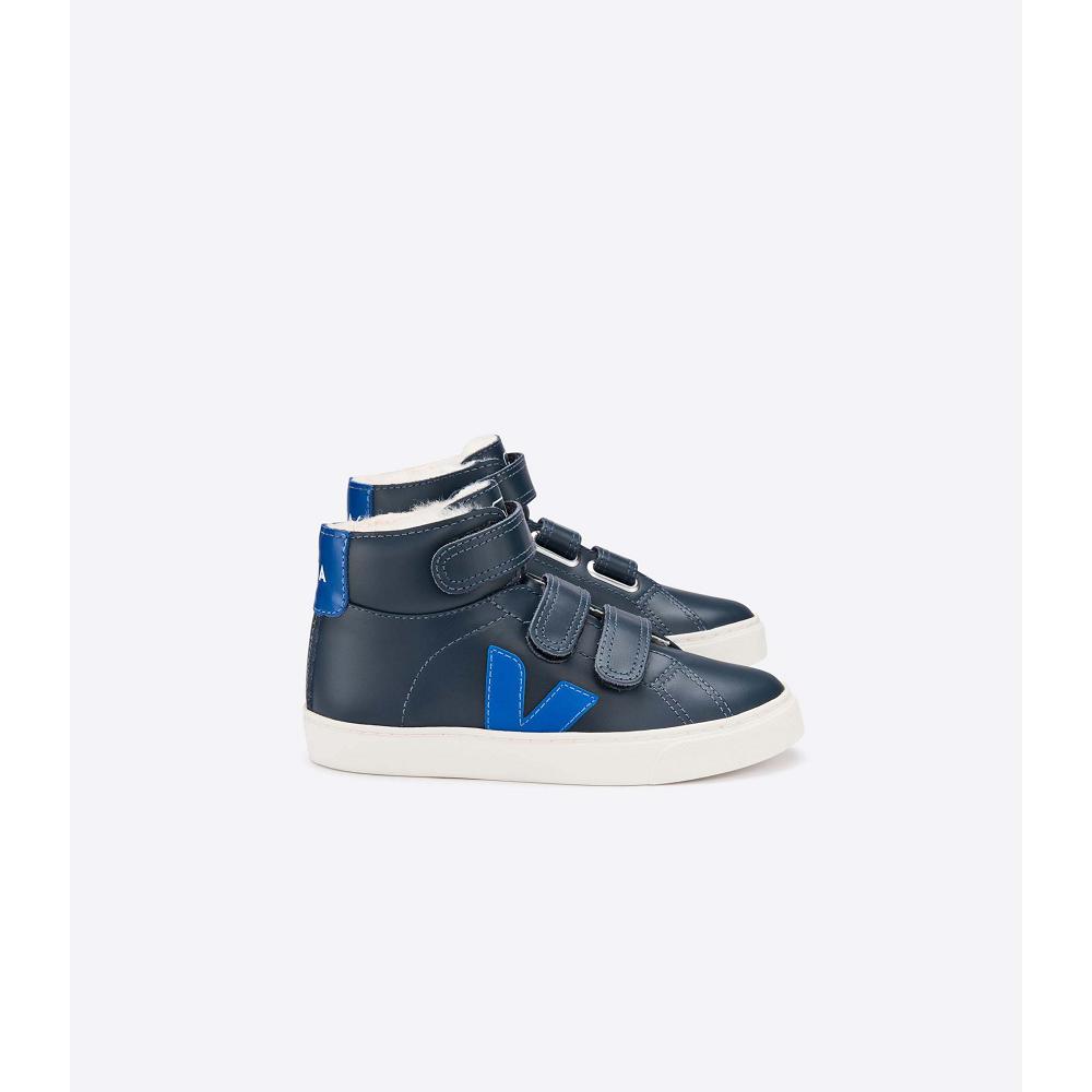 Blue/Navy Kids\' Veja ESPLAR MID FURED LEATHER High Tops | AU 691BEX